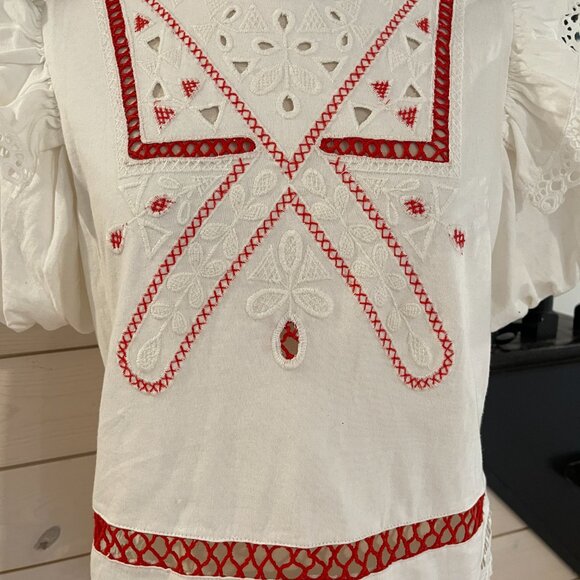 065 By Anthropologie Puff-Sleeve Cutwork Top NWT Size Large - Picture 6 of 9